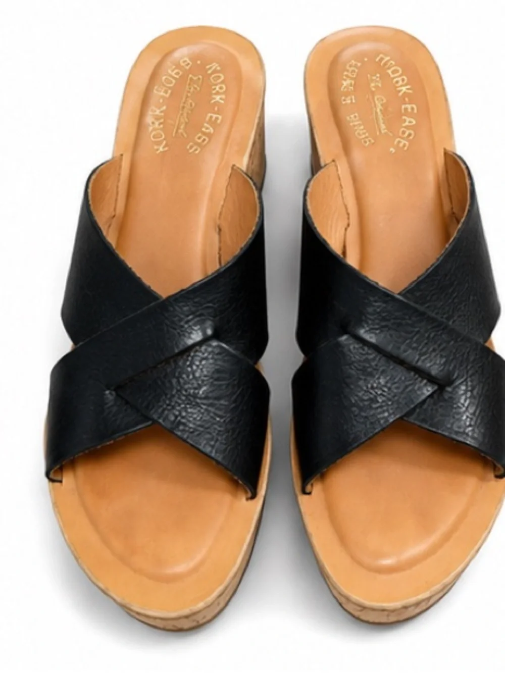 Kork-Ease Black Leather Cork Wedge Slide